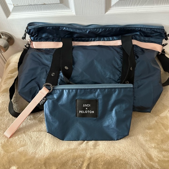 Peloton Handbags - Peloton X Andi Collab Navy and Pink\Peach with Black Strap Bag Large Alchemist